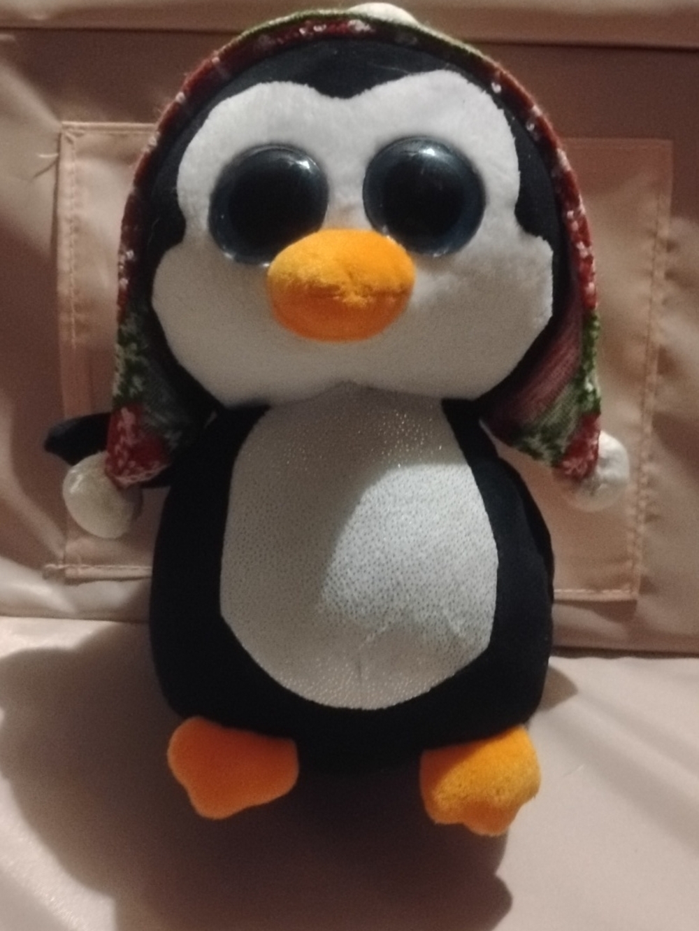 Ty Plush Penguin Bird Toy in Black, White & Orange with Festive Hat